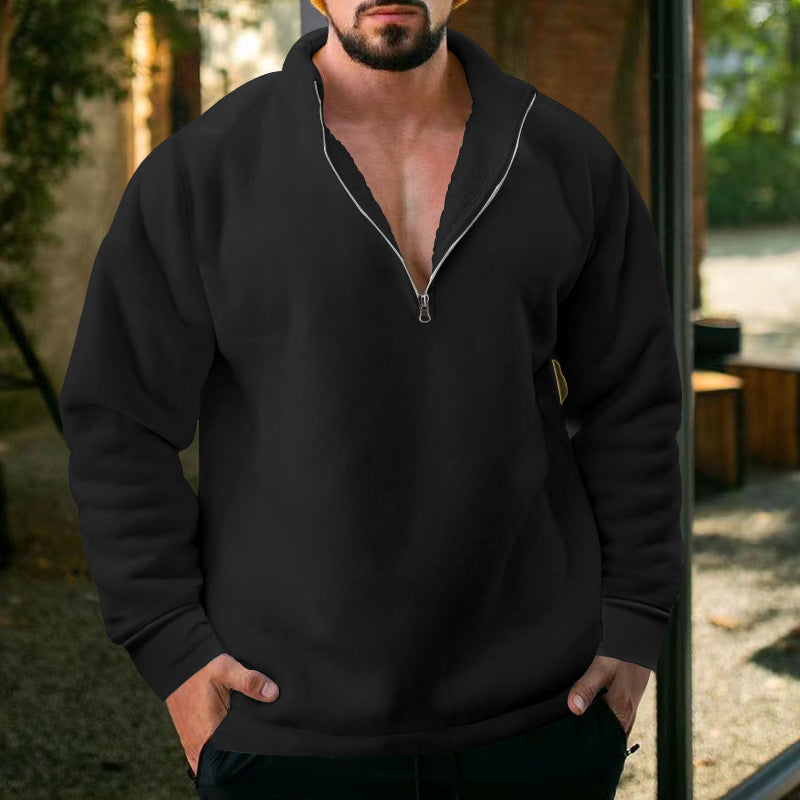 Herren bequemer Stehkragen Pullover mit kurzer Reißverschlussöffnung Drune