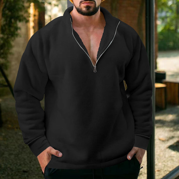 Herren bequemer Stehkragen Pullover mit kurzer Reißverschlussöffnung Drune