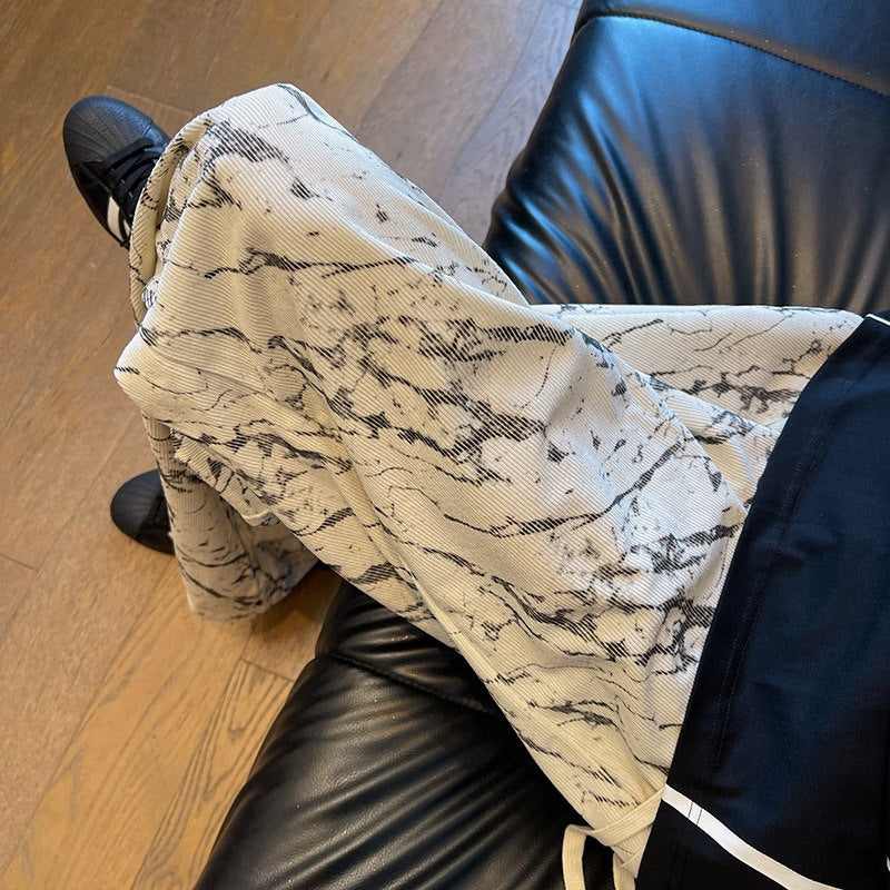 Herren Weit geschnittene Loungehose mit Marmorprint aus strukturiertem Jersey Drune