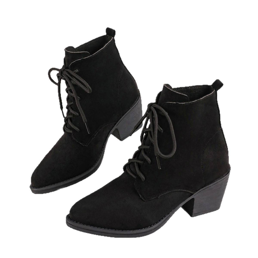 Damen Modische Wildleder Stiefeletten mit Blockabsatz Drune