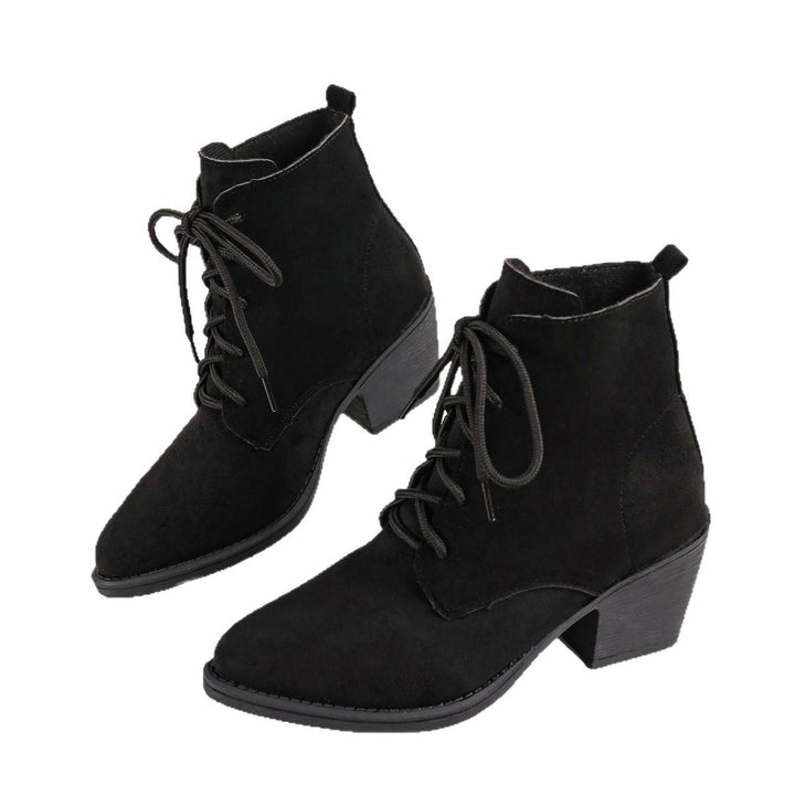 Damen Modische Wildleder Stiefeletten mit Blockabsatz Drune