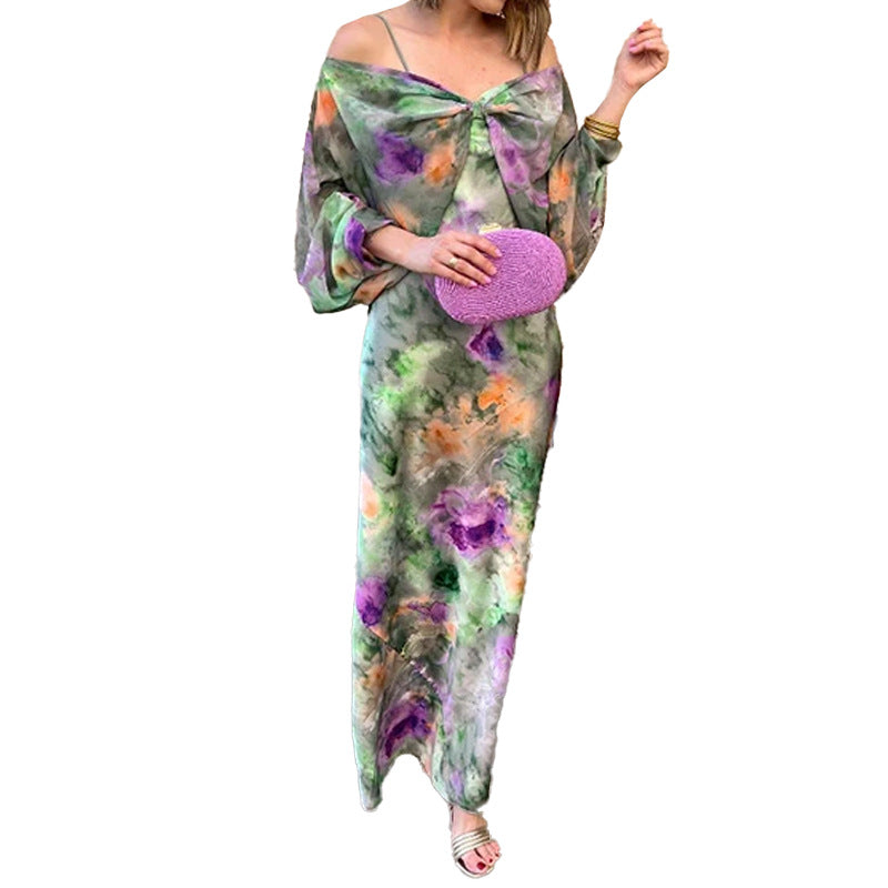 Damen Elegantes Maxikleid mit verspieltem Schnitt und Transparente Ärmel Drune