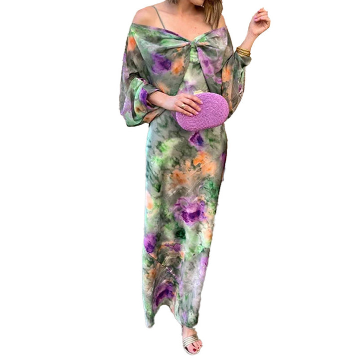Damen Elegantes Maxikleid mit verspieltem Schnitt und Transparente Ärmel Drune