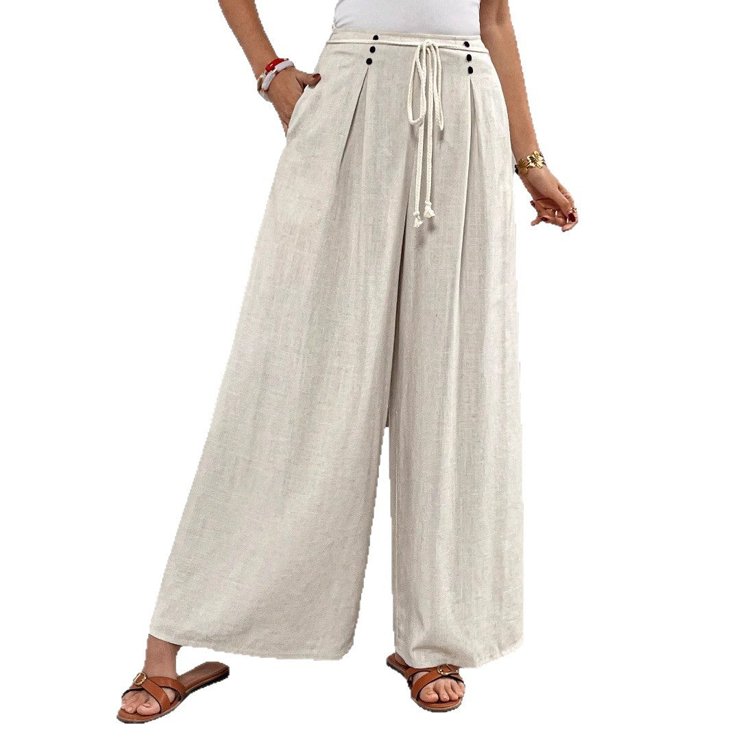 Damen Weit geschnittene Leinenhose mit verstellbarem Bund Drune