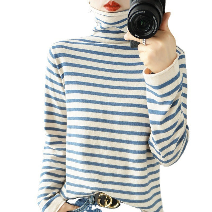 Damen Maritimer Feinstrick-Turtleneck mit feinem Streifenmuster und schlanker Passform Drune