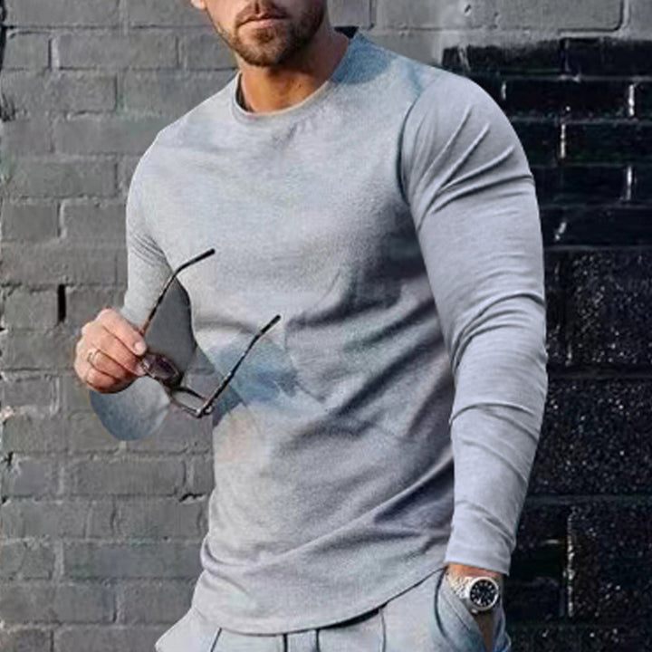 Herren nan schmal geschnittenes Langarmshirt mit Rundhalsausschnitt elastischem Baumwollstretch und verlängertem Saum Drune