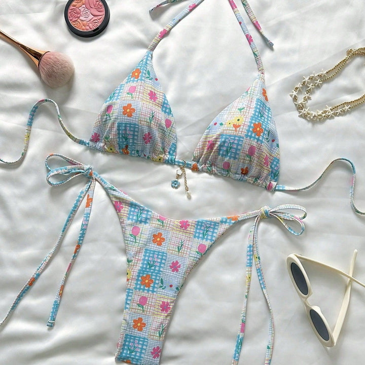 Damen Triangel-Bikini mit verspielten Blumendetails Drune