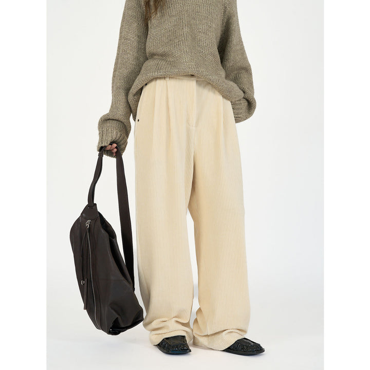 Damen Weite Cordhose mit hoher Taille, Bundfalten und Palazzo‑Schnitt Drune