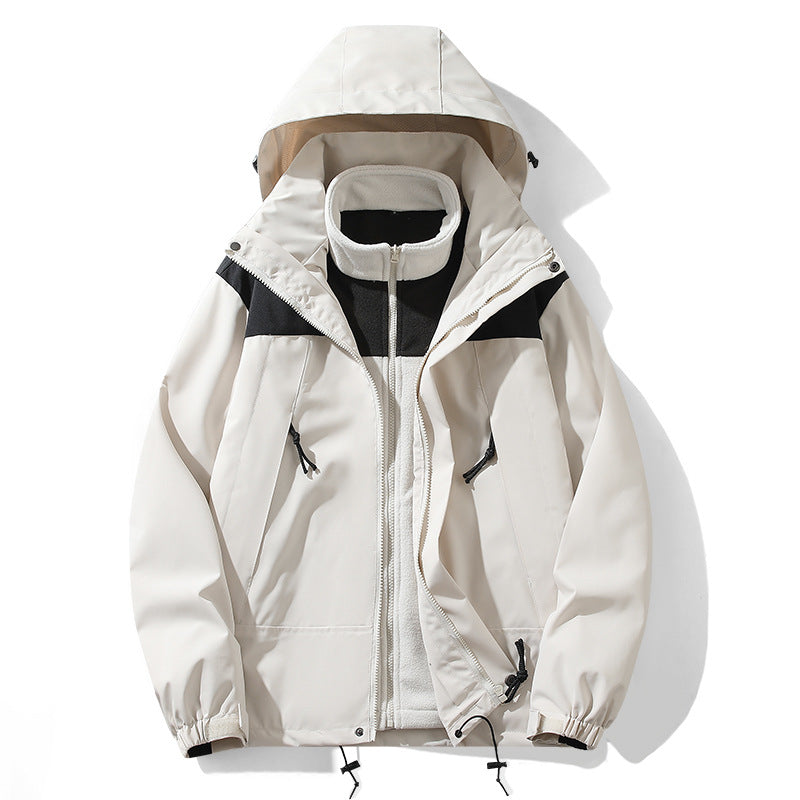 Herren funktionale Outdoor-Softshelljacke mit herausnehmbarer Fleece-Innenjacke, wind- und wasserabweisender Membran und verstellbarer Kapuze Drune