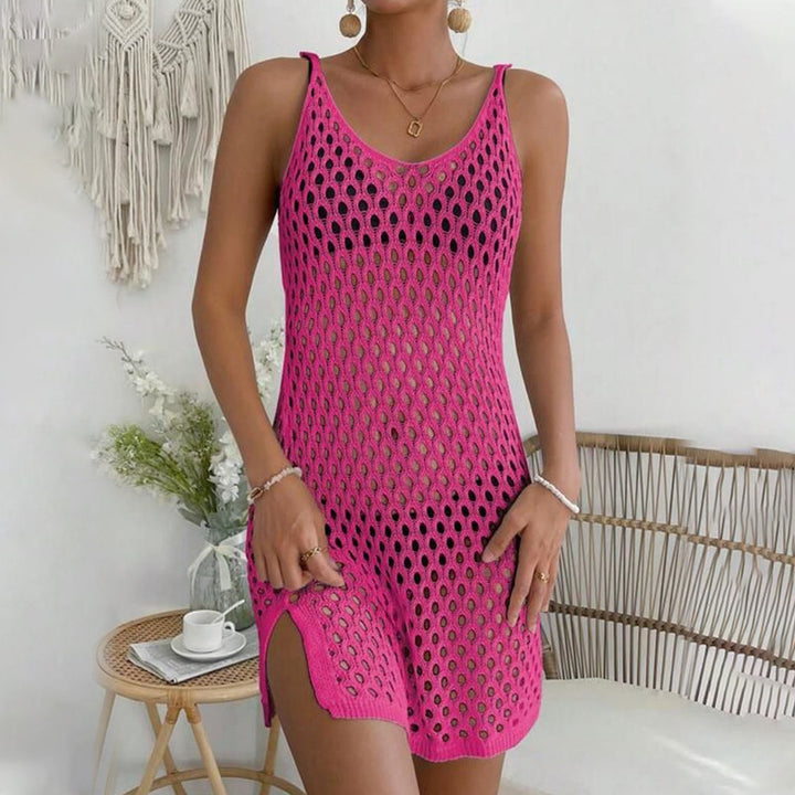 Damen gehäkeltes Strandkleid mit transparentem Netzdesign Drune