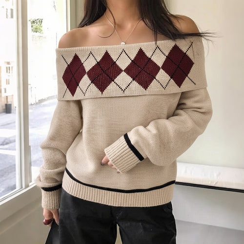 Damen Lässiger Strickpullover mit Off-Shoulder Design Drune
