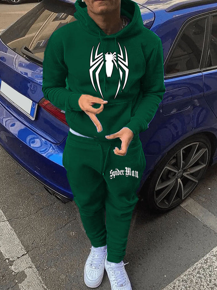 Herren Sportliches Kapuzenpullover und Jogginghose Set mit auffälligem Spider-Motiv Drune