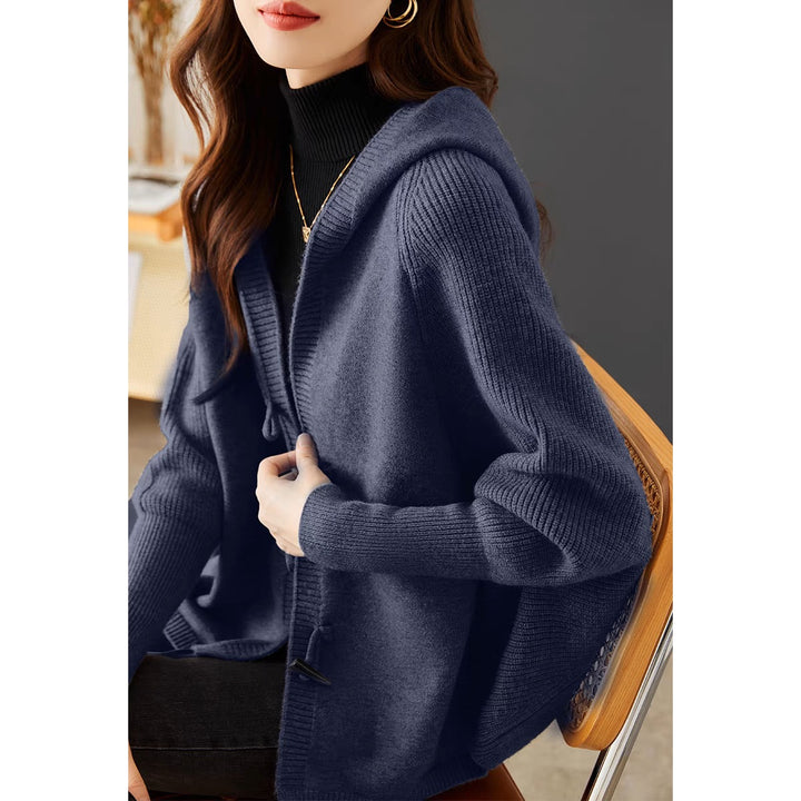 Damen kuschelige Strickjacke mit Kapuze und leicht oversized Schnitt Drune