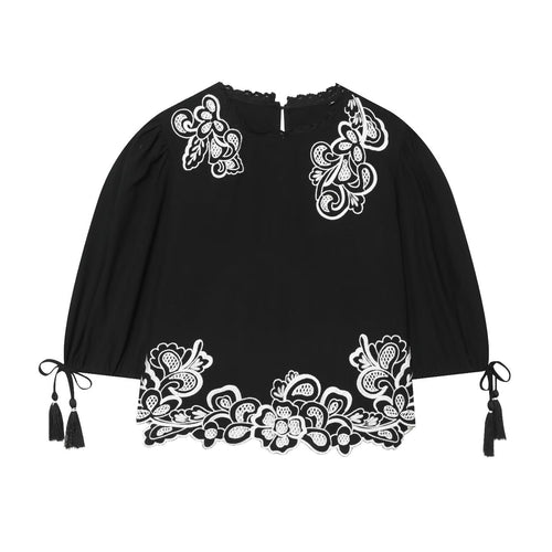 Damenbluse mit floraler Spitze und Volantärmeln Drune