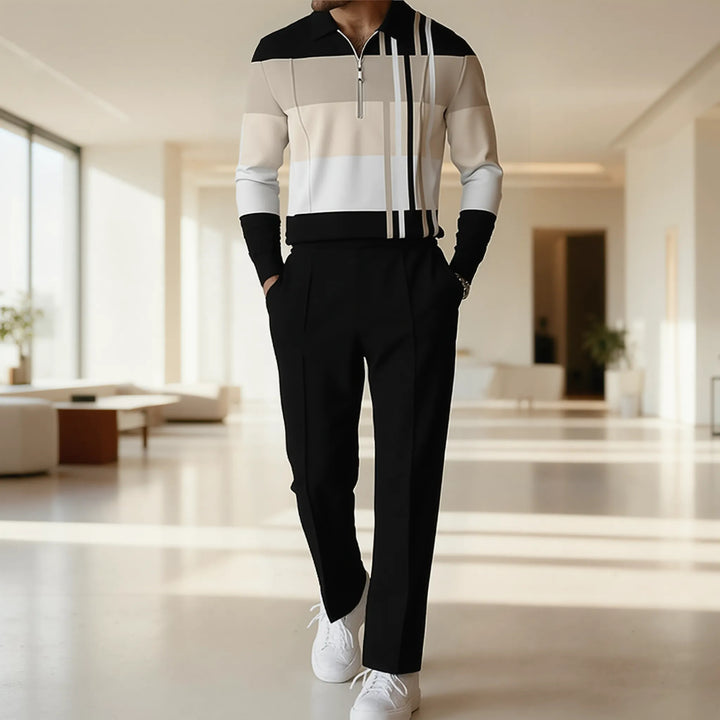 Herren modisches Langarmshirt mit Reißverschluss und einzigartigem Blockdesign Drune