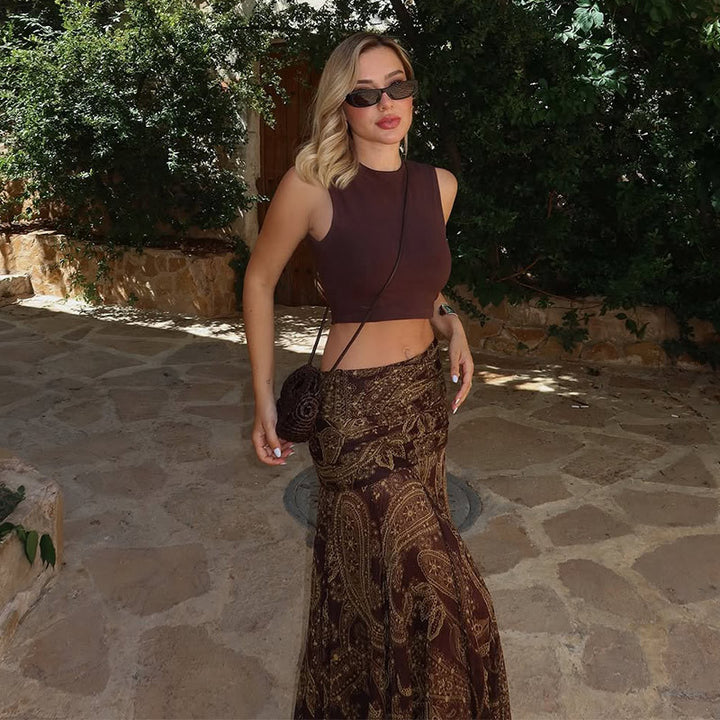 Damen Maxikleid mit tiefem Ausschnitt und eleganter Paisley-Optik Drune
