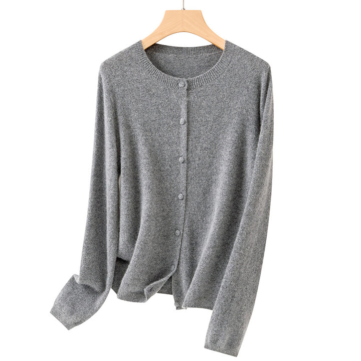 Damen Feiner Rundhals-Cardigan aus softem Feinstrick mit durchgehender Knopfleiste Drune