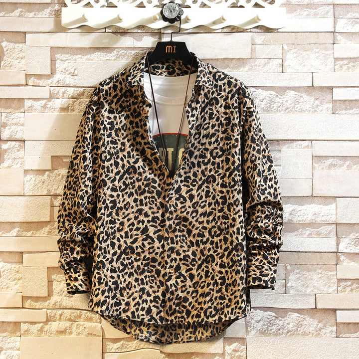 Herren Lockeres Leinenhemd mit großem floralen Print und Hemdkragen Drune