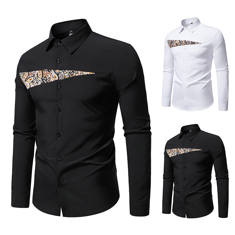 Herren Slim-Fit Business-Hemd mit Paisley-Brustpasse und Kentkragen Drune