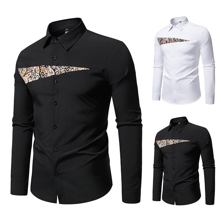 Herren Slim-Fit Business-Hemd mit Paisley-Brustpasse und Kentkragen Drune