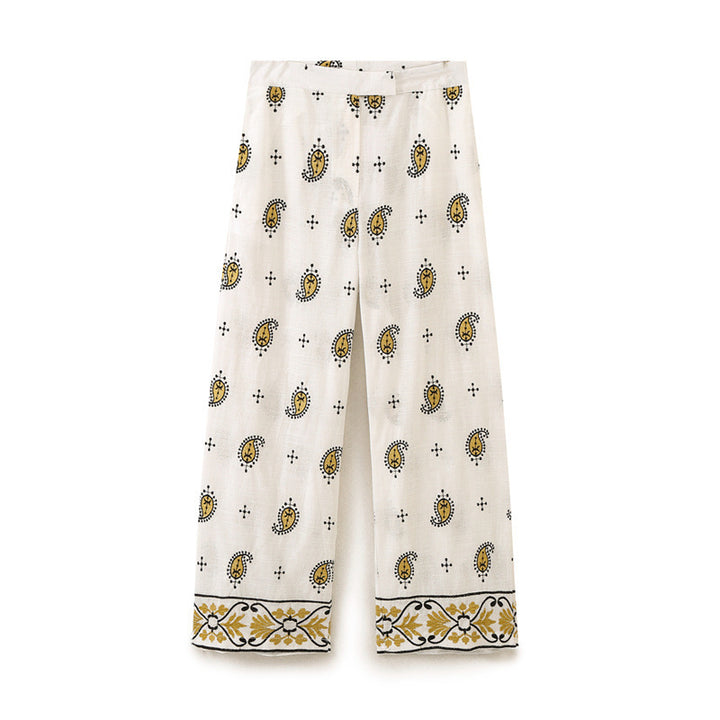 Damen weite Palazzo-Hose mit Paisley-Print und dekorativem Bordürensaum Drune