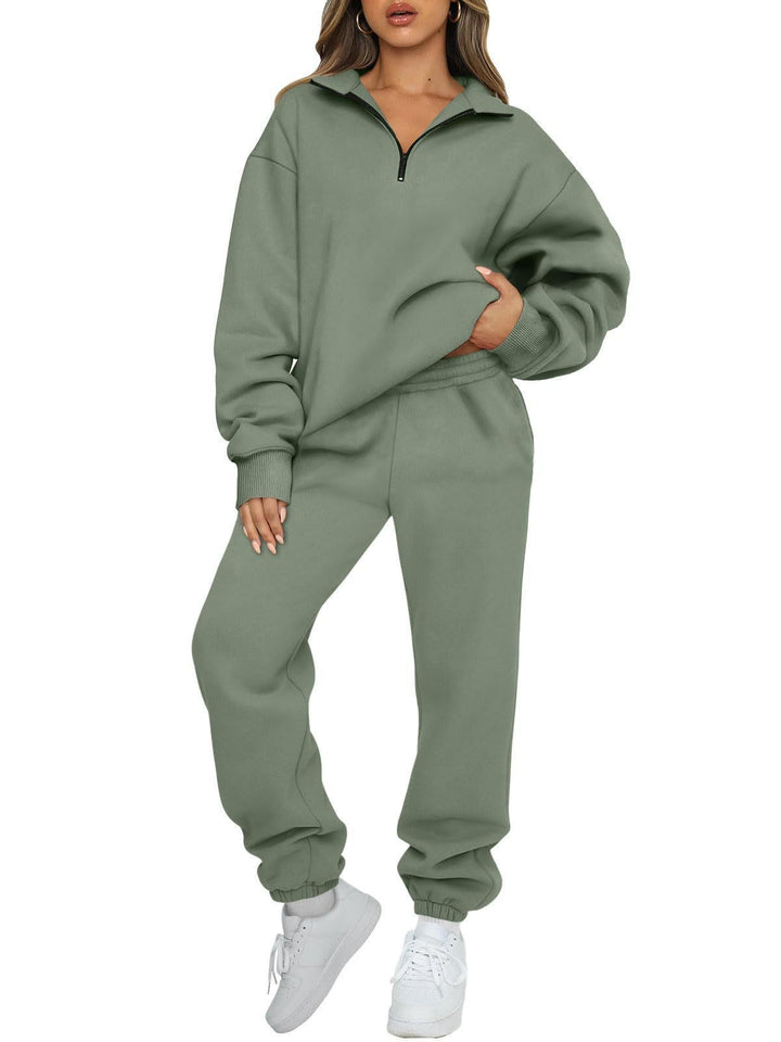 Damen nan oversized Sweatshirt Jogginghose Set mit Reißverschlusskragen Drune