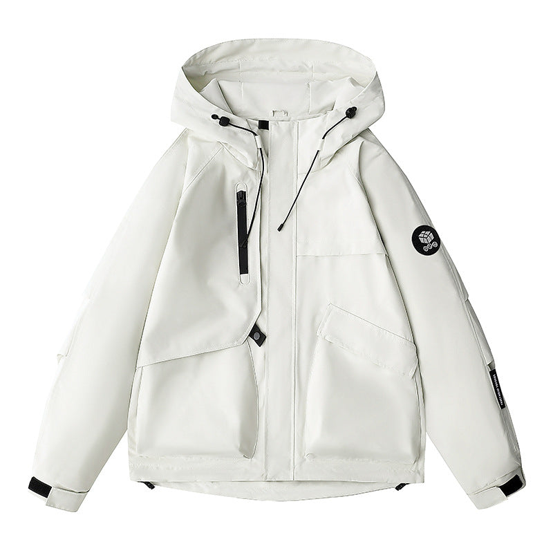 Herren wetterfeste Kapuzen-Fieldjacke mit multifunktionalen Taschen, verstellbarer Kapuze und Kinnschutz Drune