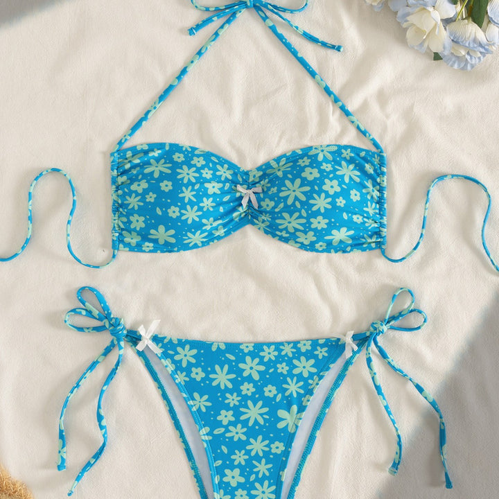 Damen Bandeau-Bikini mit floralen Akzenten Drune