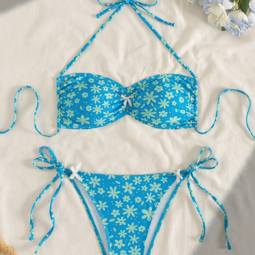Damen Bandeau-Bikini mit floralen Akzenten Drune
