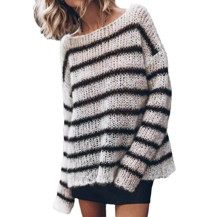 Damen lässiger Pullover mit luftiger Struktur und eleganten Streifen Drune