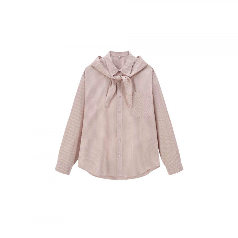 Damen Karo-Hemd mit angenähter Halstuch-Detail und legerer Oversize-Silhouette Drune