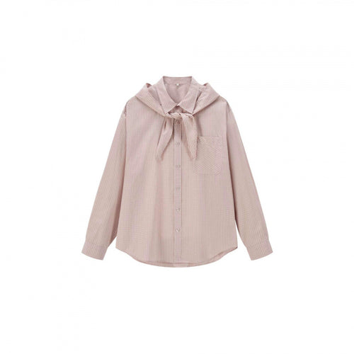 Damen Karo-Hemd mit angenähter Halstuch-Detail und legerer Oversize-Silhouette Drune