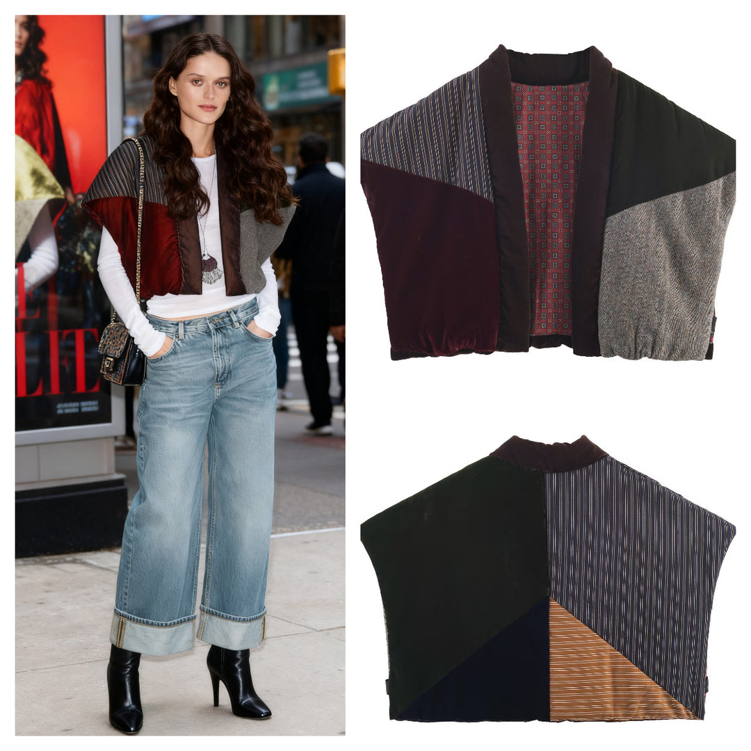 Damen Gestepptes Patchwork-Weste mit voluminösem Schalkragen Drune