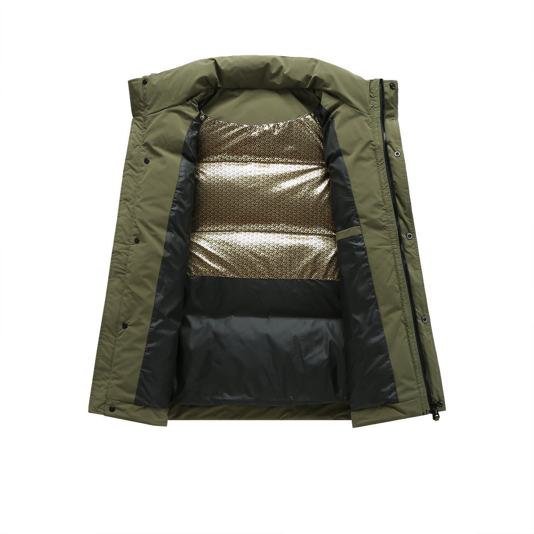 Herren Gesteppte Wattierte Daunenjacke mit Stehkragen und Kordelzug Drune