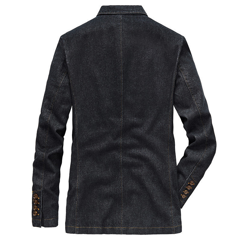 Herren Jeansblazer im Casual-Look mit aufgesetzten Taschen und Kontrastnähten Drune