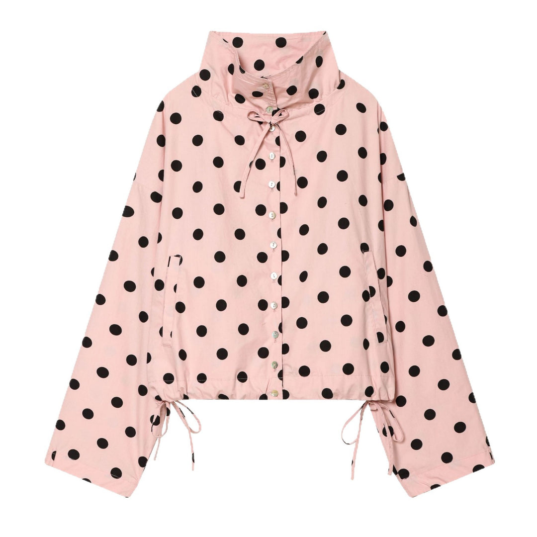 Damen Cropped-Übergangsjacke im Polka‑Dot‑Design mit kastiger Silhouette und Kapuze Drune