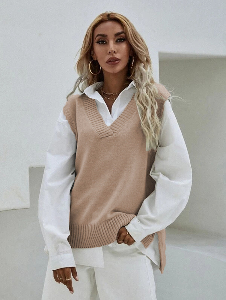 Damen Strickpullover mit V-Ausschnitt und lässigem Schnitt Drune