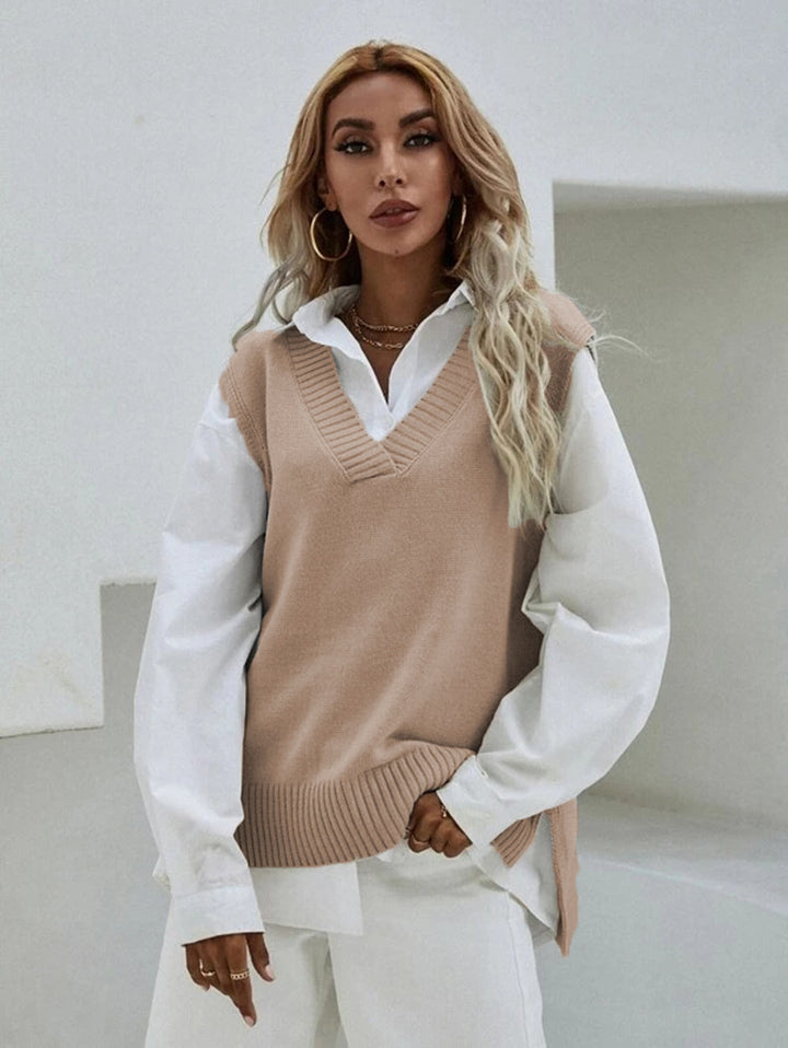 Damen Strickpullover mit V-Ausschnitt und lässigem Schnitt Drune