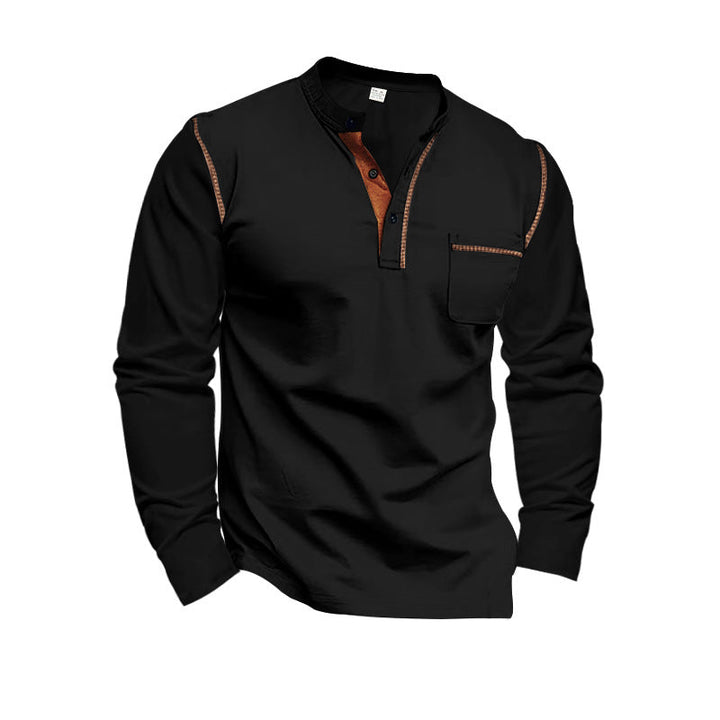 Herren Langarm-Henley-Shirt mit modernem Kragen und praktischer Brusttasche Drune
