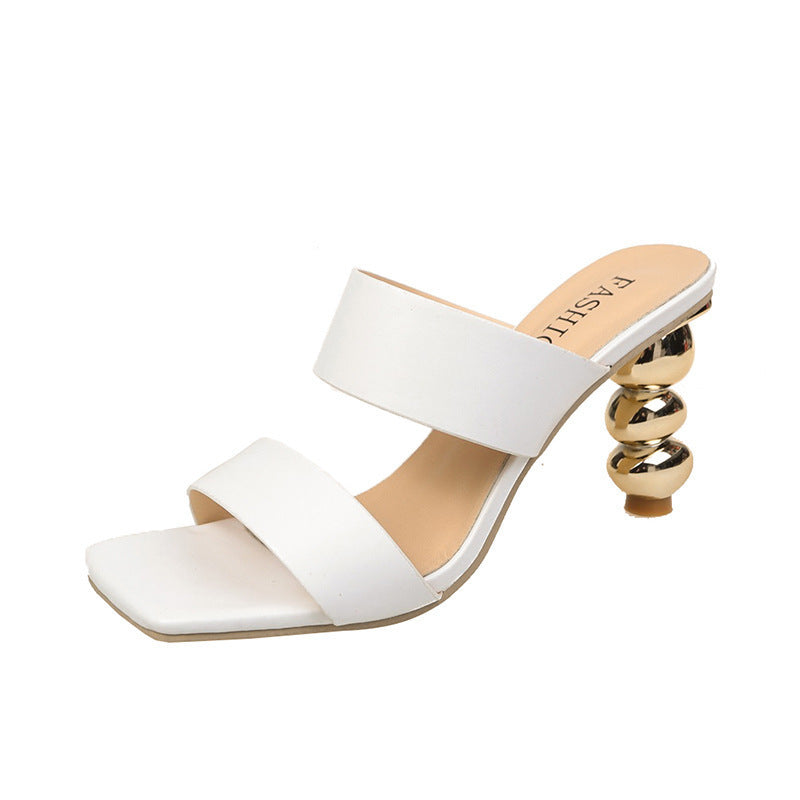 Damen Elegante Sandalen mit geschwungenem Absatz und doppeltem Riemen Drune