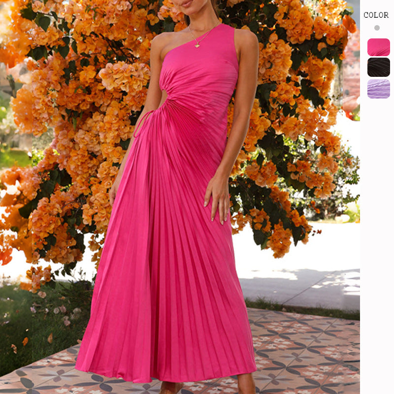 Damen Lange Plisseekleid mit asymmetrischem Schnitt Drune