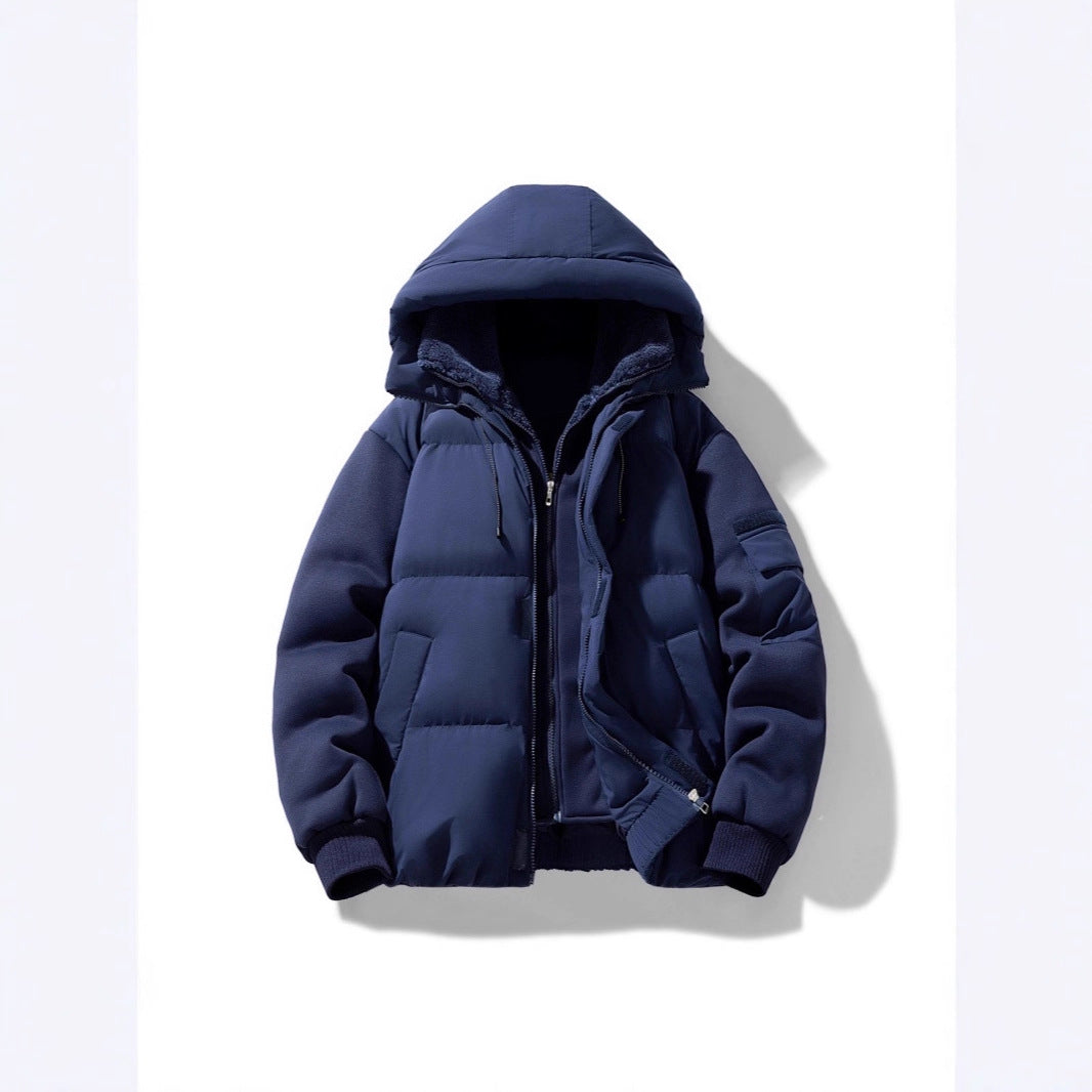 Herren Wattierte Kapuzenjacke mit Teddyfutter und kontrastierenden Softshell-Ärmeln Drune