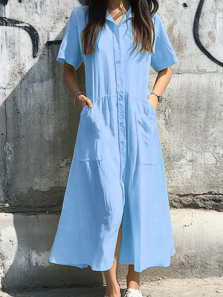 Damen Midi-Kleid mit Knopfleiste und praktischen Taschen Drune
