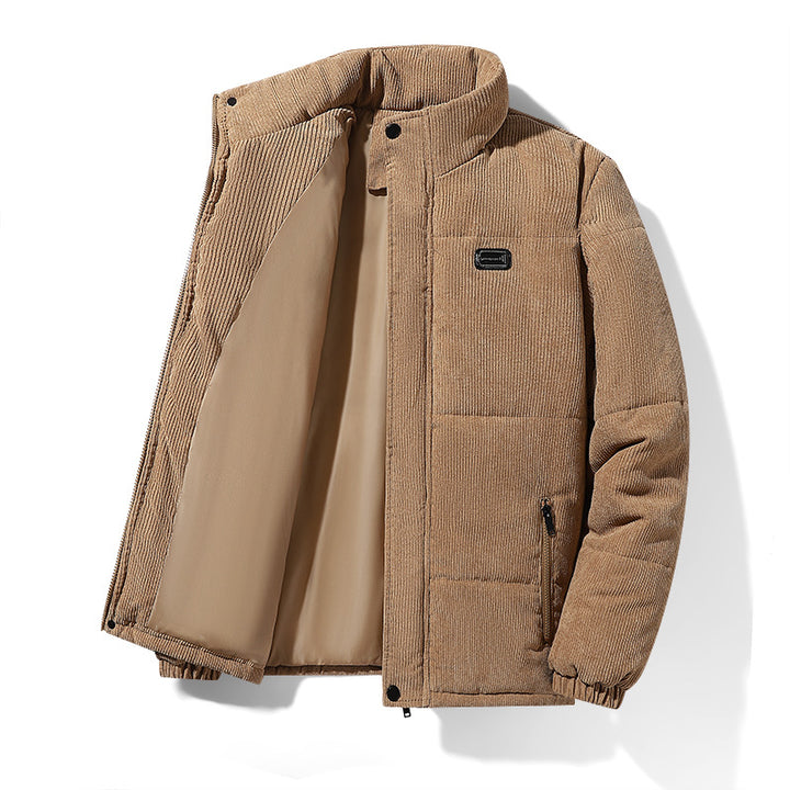 Herren gepolsterte Cordjacke mit hohem Stehkragen, wattierter Isolierung und Reißverschlusstaschen Drune