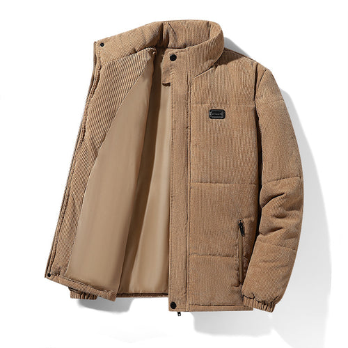 Herren gepolsterte Cordjacke mit hohem Stehkragen, wattierter Isolierung und Reißverschlusstaschen Drune