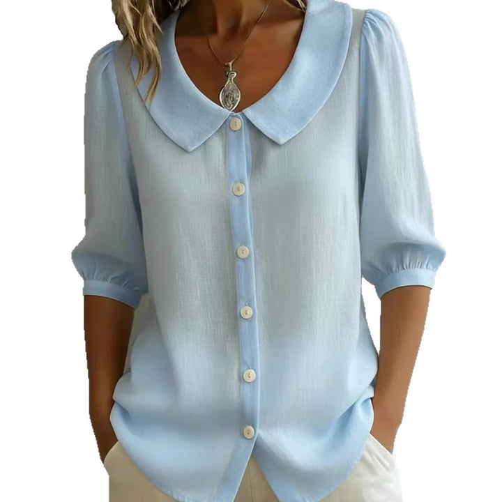 Damen Elegante Bluse mit großem Kragen und Knopfleiste Drune