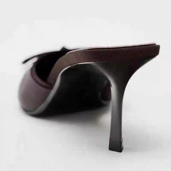 Damen Spitz zulaufende Satinähnliche Mule mit zierlicher Schleifen-Applikation und schlankem Stiletto-Absatz Drune