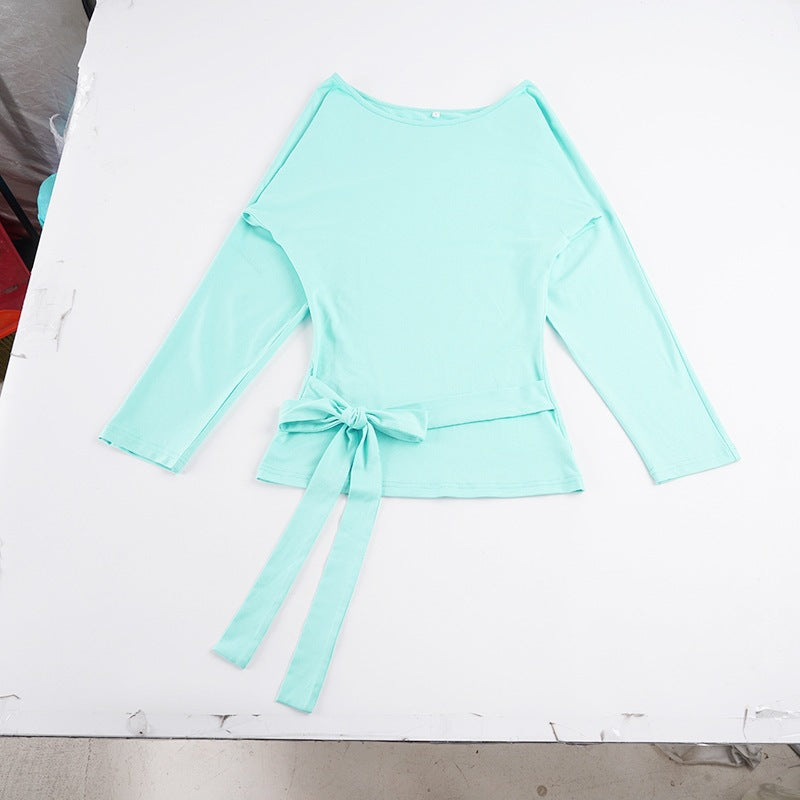 Damen Wickelshirt mit Taillengürtel und langen Ärmeln Drune