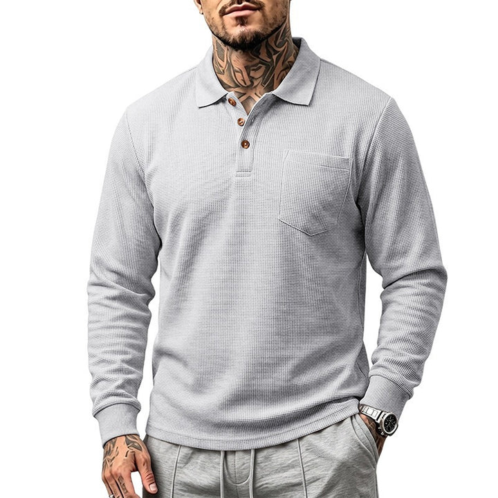 Herren Waffelstruktur-Poloshirt mit Brusttasche und Holzknöpfen Drune