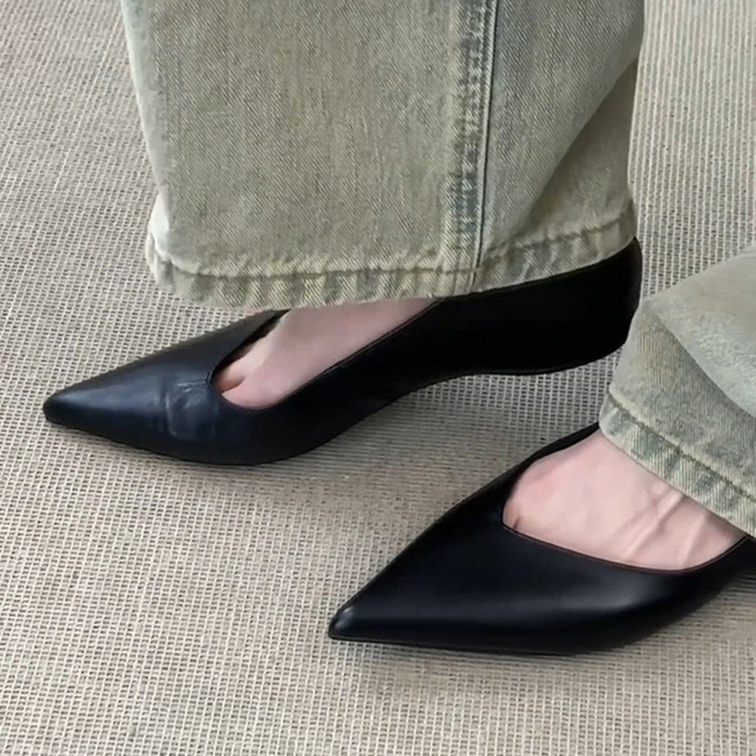 Damen elegante Slipper mit spitzem Zehenbereich und hochwertiger Lederoptik Drune
